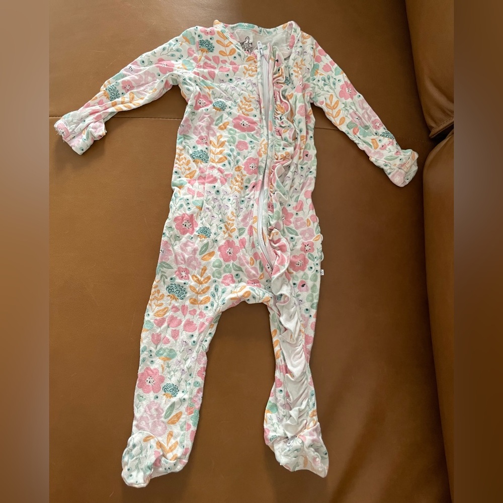 Caden Lane Pink and Orange Floral Footie